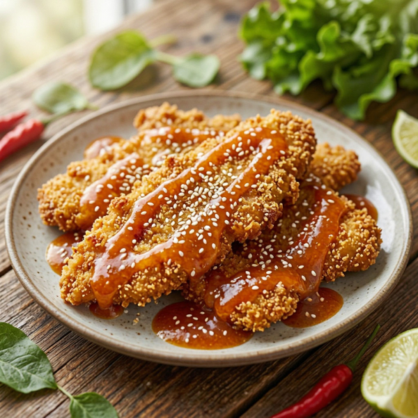 Хрустящие куриные стрипсы с пряным соусом